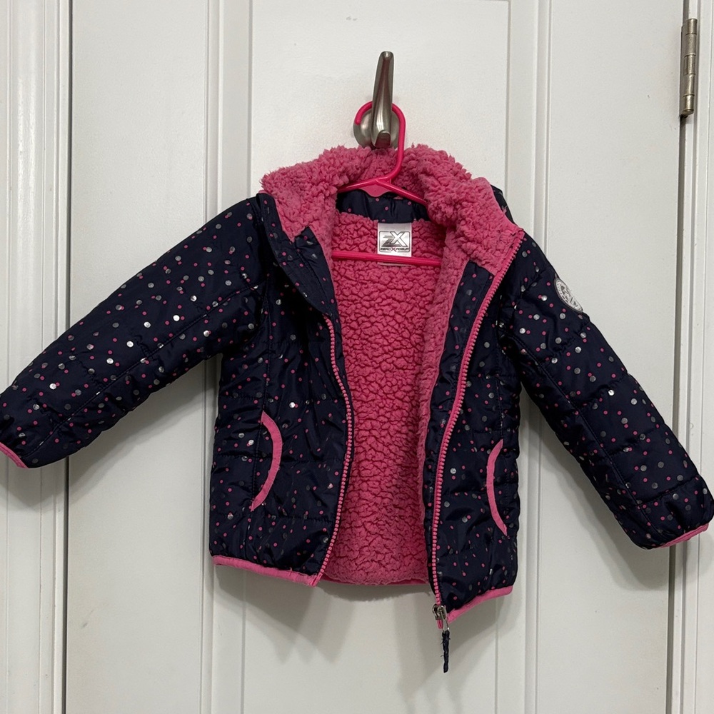 Girls Pink and Navy Polka Dot Jacket